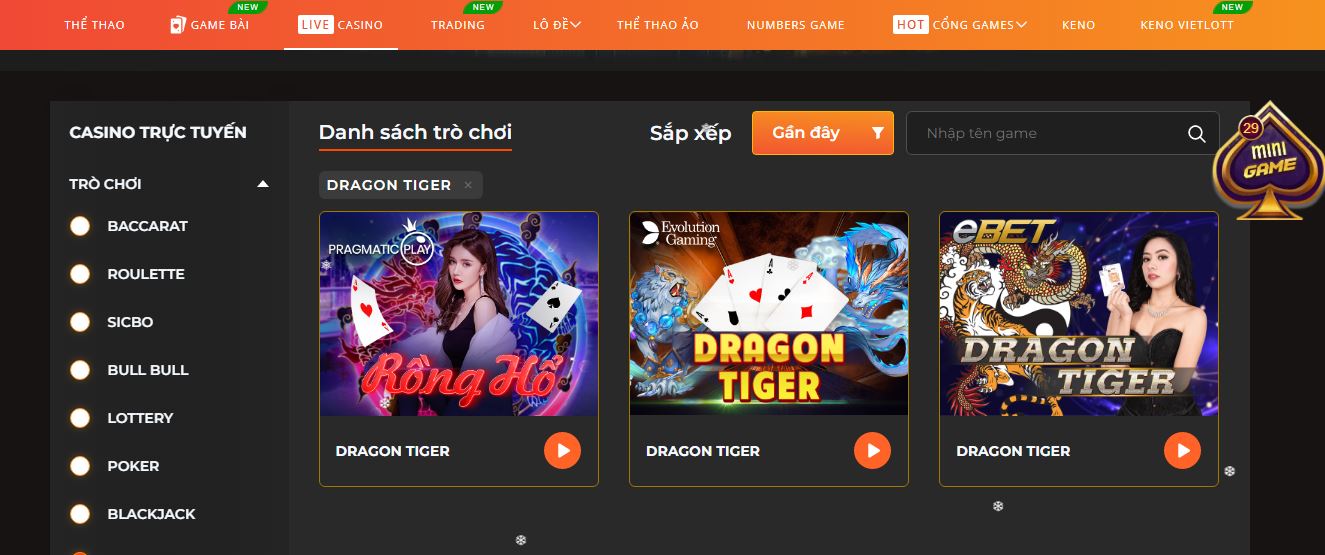 Tựa game rồng hổ cực hot tại nhà cái SV88 vip