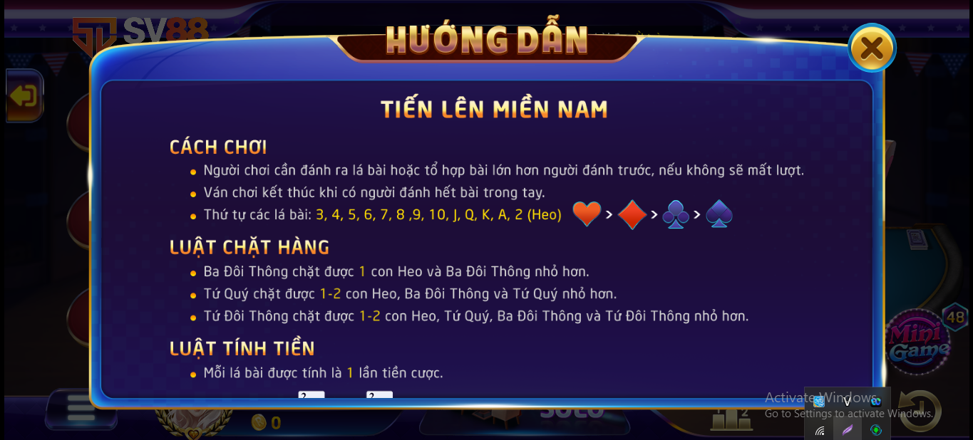 Luật chơi tiến lên miền Nam tại nhà cái SV88bet